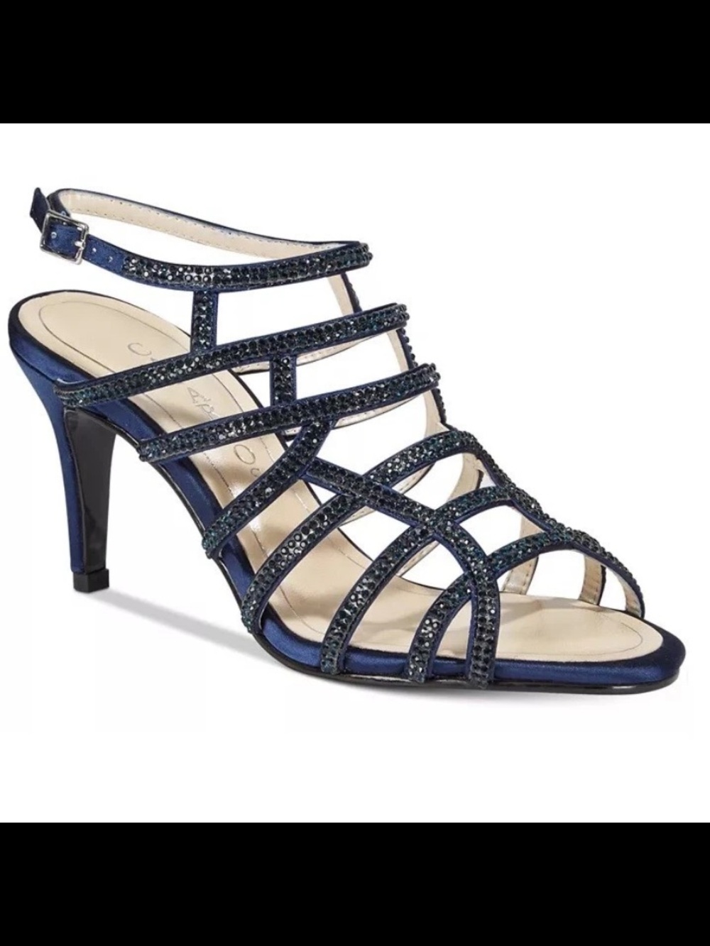 Caparros Evening Sandals Size 7 Dressy Strappy Glam Navy Harmonica Style